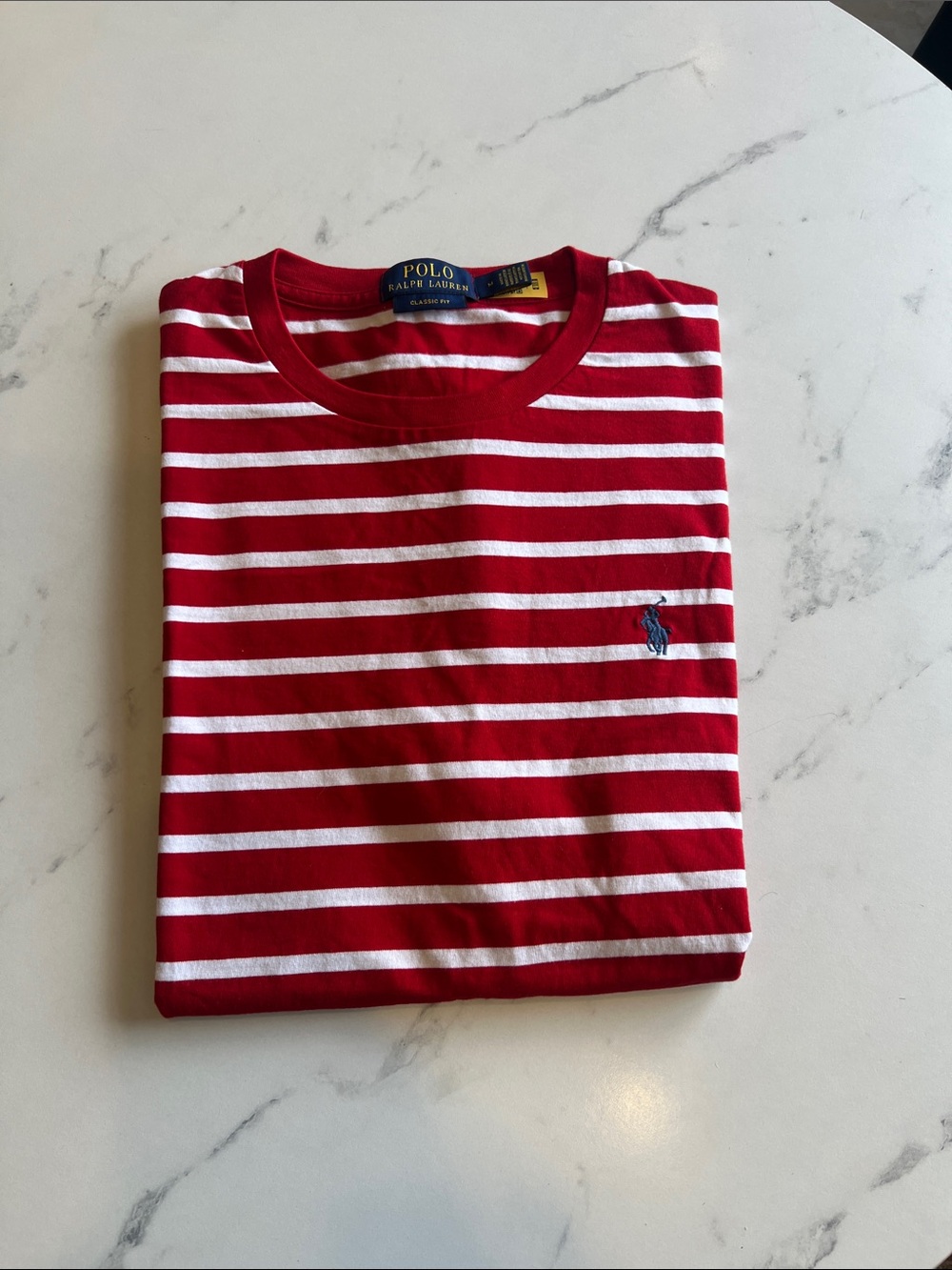 Polo by Ralph Lauren Red & White Striped Short Sleeve Crew Tee (Unisex) - Picture 9 of 9